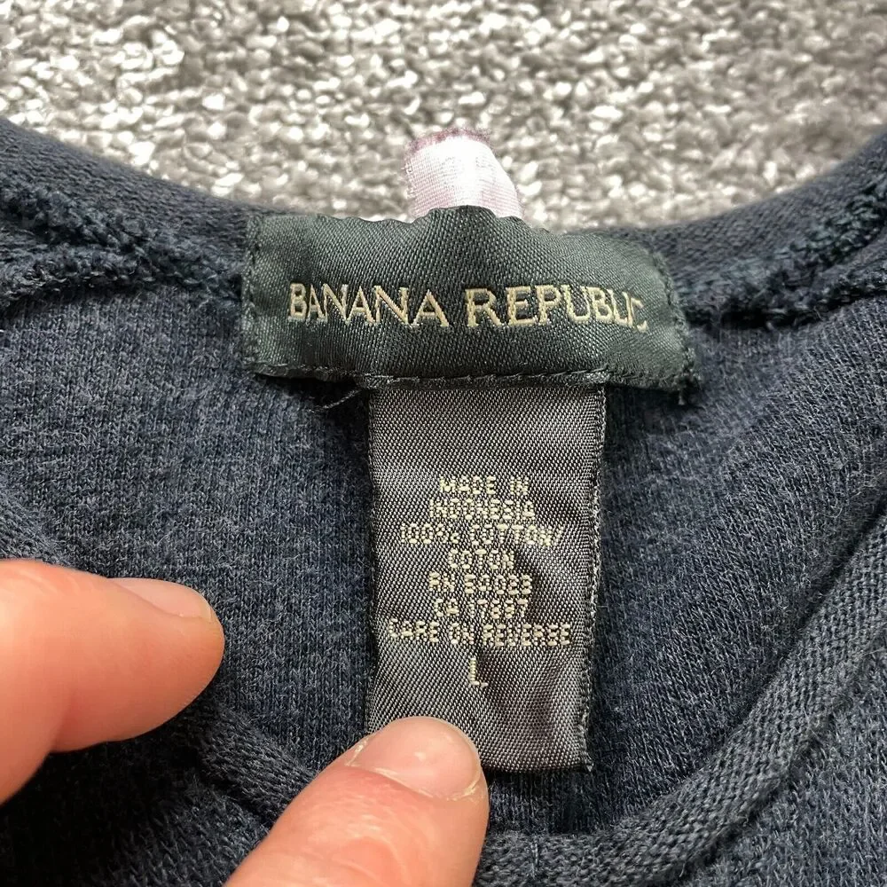 Banana Republic Sweater Mens Large Navy Blue Pullover Cotton Solid Sweatshirt